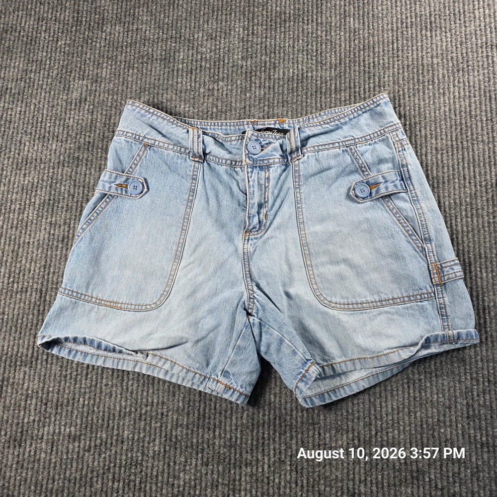 London Jean Womens Light Wash Denim Utility Shorts Blue Cotton Size 8